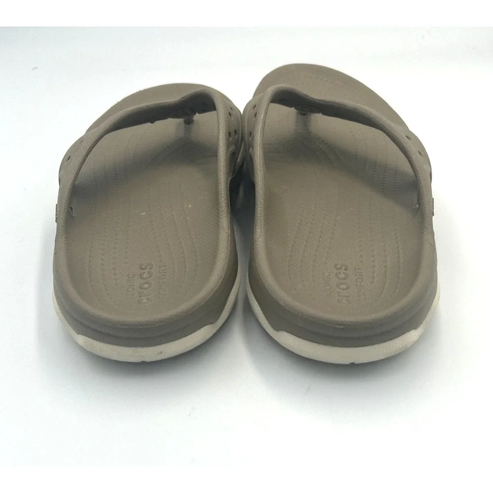 Crocs Swiftwater Deck Flip Flops Men's 7 Beige Iconic Comfort Neutral Boating